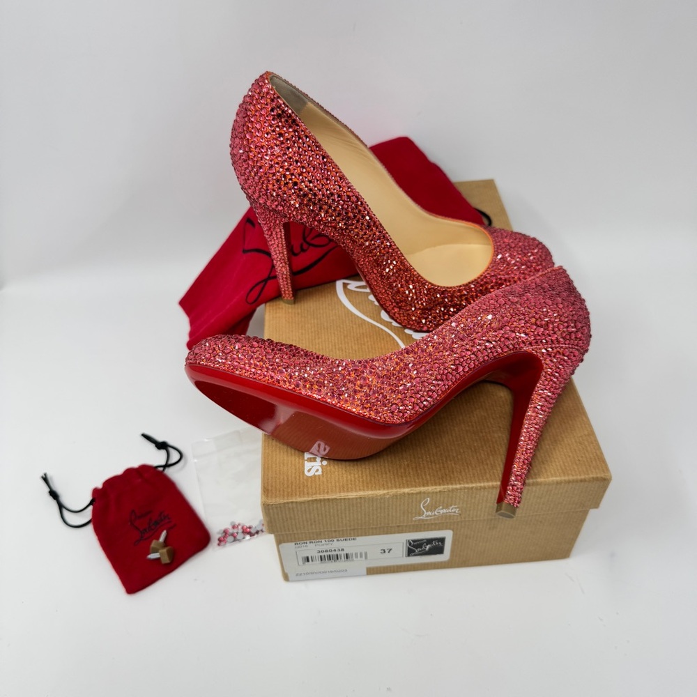 Christian Louboutin Ron Ron Pink/Coral Custom Strass Heels size 37